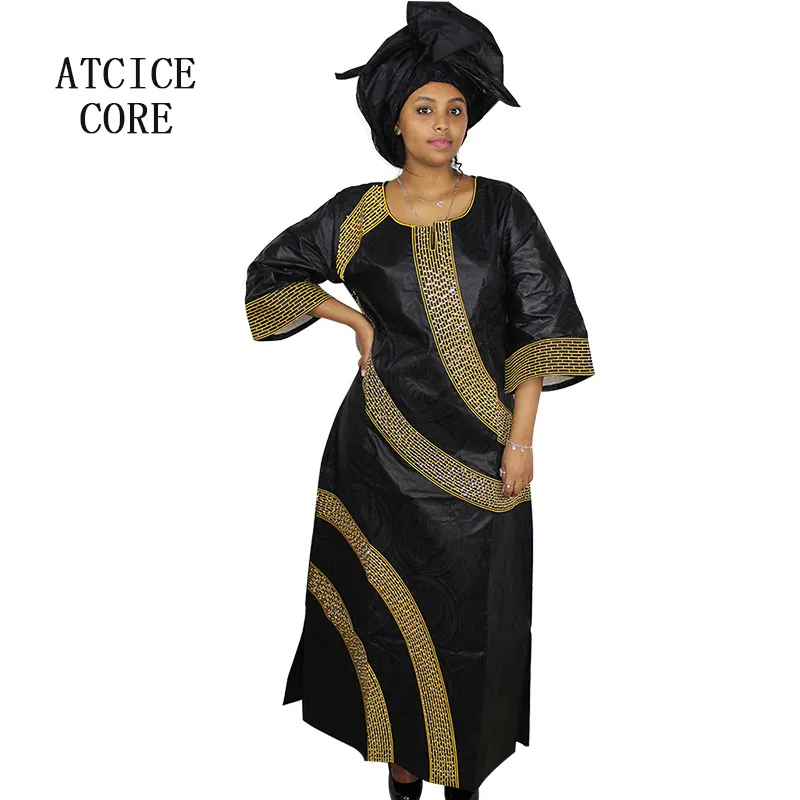 Robes africaines pour femmes design de mode nouveau africain bazin broderie conception robe longue robe avec écharpe deux pièces un ensemble A175 #