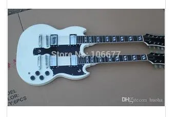 ВЗ Продажа высокого качества 6 + 12 Струны Custom Shop Double Neck ** Ebony Накладка ** белый электрическая гитара