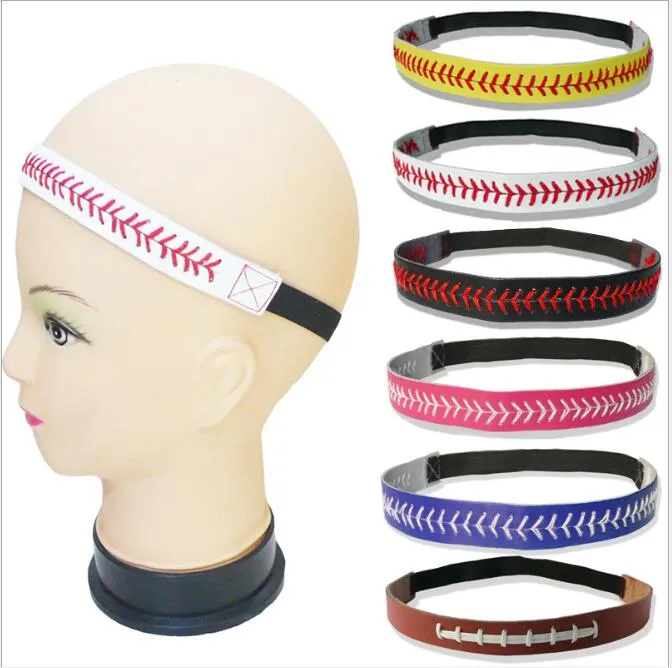 Stock donna sport fascia pu Softball Baseball Fasce per capelli da baseball in pelle cucita Accessorio per capelli fasciatura sulla testa