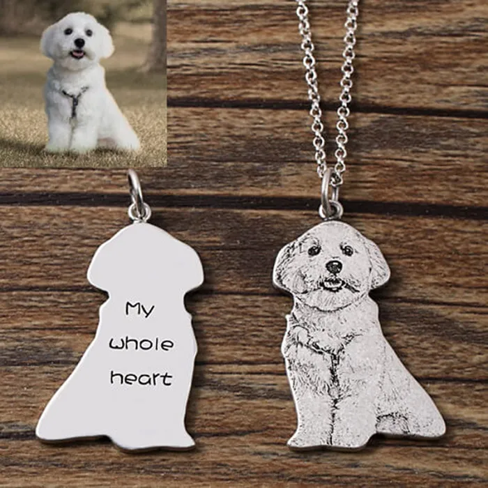 Fashion-S925 argento personalizzato cane e gatto foto animale domestico collana nome pendente collana di gioielli ombra orsacchiotto regalo souvenir regalo