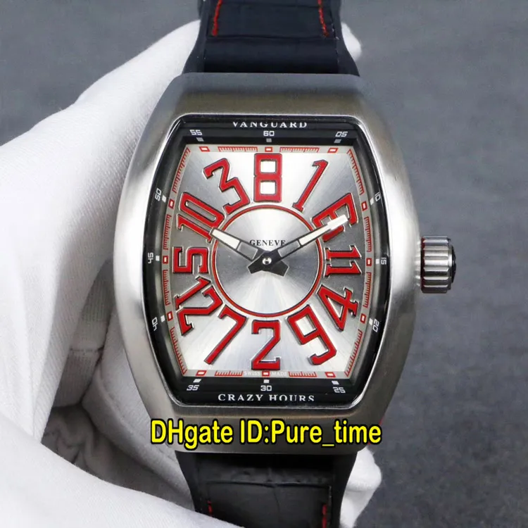 Vanguard Yeni Modeller Çılgın Saatler Steel Case V 45 CH BR (RG) Gümüş Kırmızı Dial Otomatik Erkekler İzle Deri kayış spor saatleri Pure_time 6style