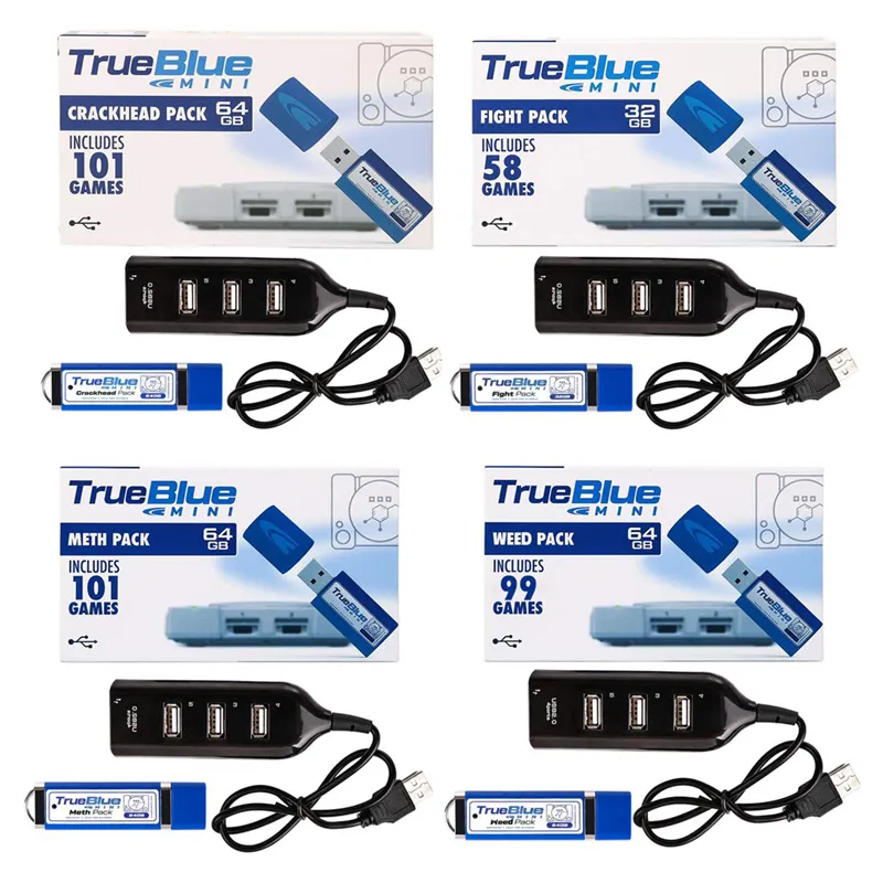 True Blue Nostalgic Host Mini Trackhead Pack 32G / 64G Fight Pack для PlayStation Classic Accoulds с USB-концентратором