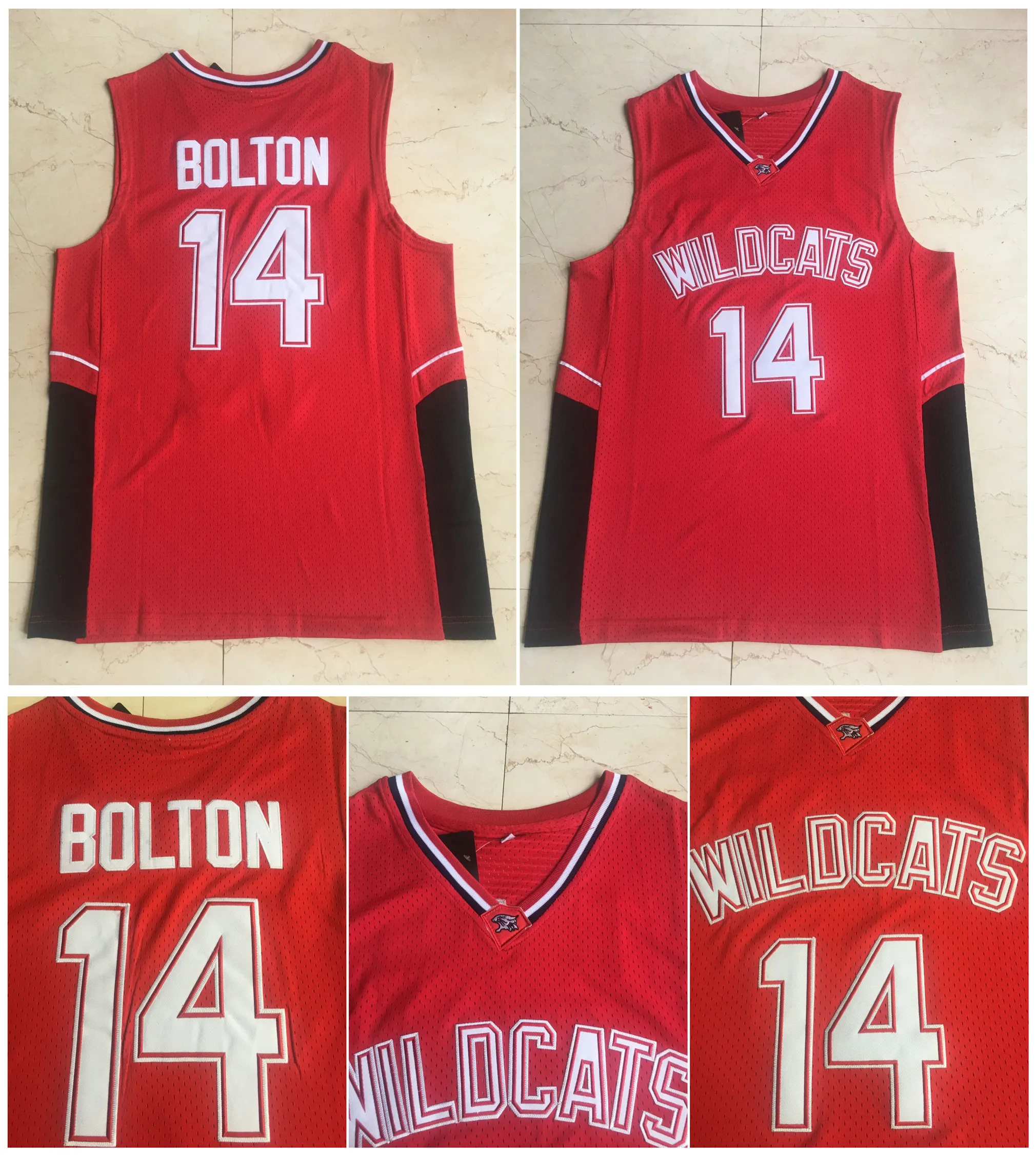 Najwyższej jakości 14 Troy Bolton Jersey Wildcats High School College Basketball Red Red 100% Stiched Size S-XXXL