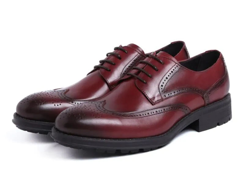 Красно-синие коричневые мужские туфли работают стиль стиль круглый носок мягкой подошвой водяной коровьей моды оксфорды Homme с коробкой