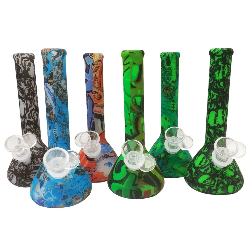 Tubo de água de fumo de silicone 7,5 polegadas inquebrando beaker de silicone inquebrável bongos para ervas secas tabaco cera concentrar Dabs