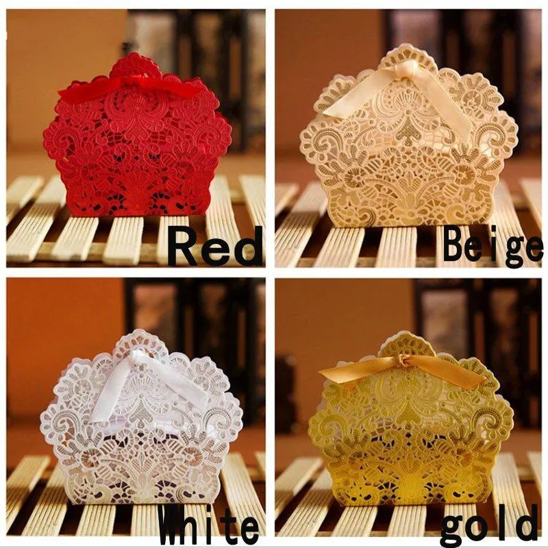 Hot Hollow Lace Flower Laser Cut Cut White Gold Red Candy Box Luxury Wedding Party Sweets Candy Prezent Kocha Favor Boxes