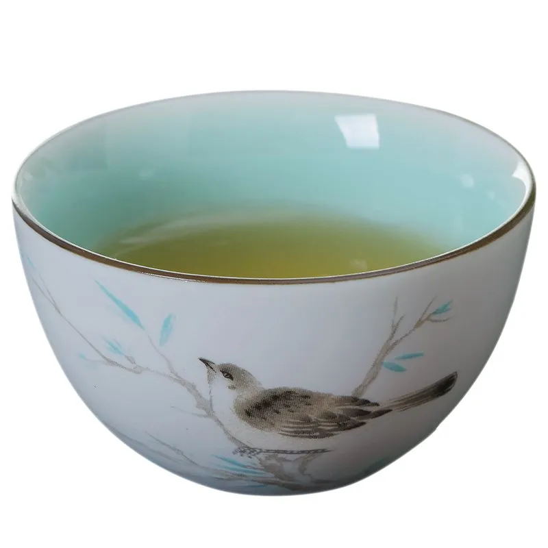 Ceramic bird tea cup wedding decoration porcelain tea mug home decor craft room figurine handicraft bowl