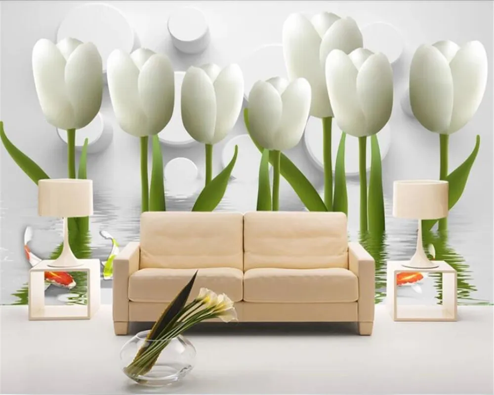 beibehang wallpaper 3d on the wall Custom wall sticker wallpaper romantic white tulip background wall wallpaper for walls 3 d