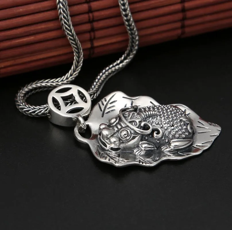 Gros-Retro 925 argent sterling rétro feuille crapaud pendentif bijoux (FGL)