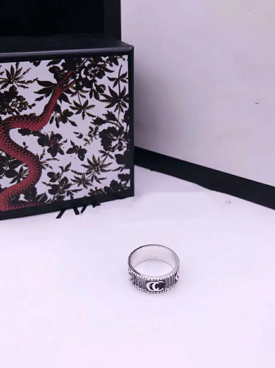S925 серебро кольцо классический ретро передаточные полоса кольца мужчин и женщин тенденция хип-хоп же пункте старый резной пара кольцо