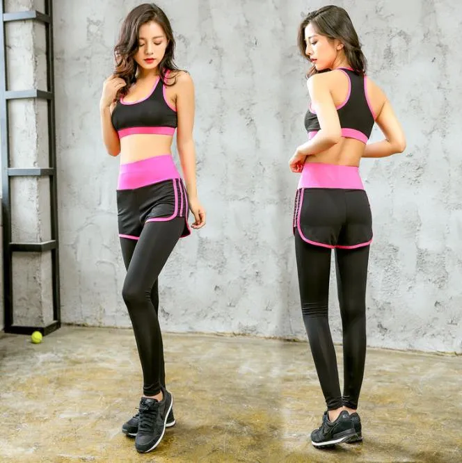 Korean version of yoga dress, slim, fast and dry running clothes, fitness,  high waist and umbilical three-piece set