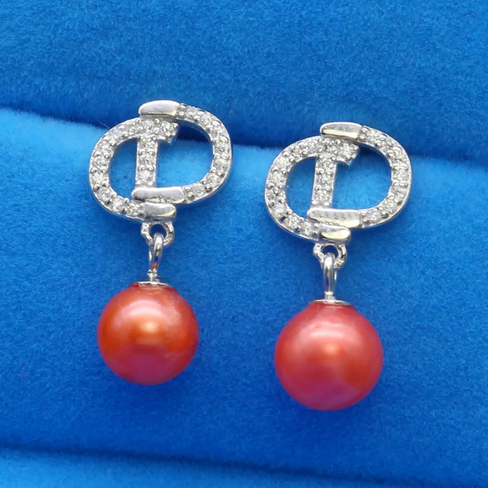 Pendientes de perlas de agua dulce de plata 925, pendientes de perlas de plata de ley con brillo de moda DIY para mujer (29 tipos de color de perla disponibles)