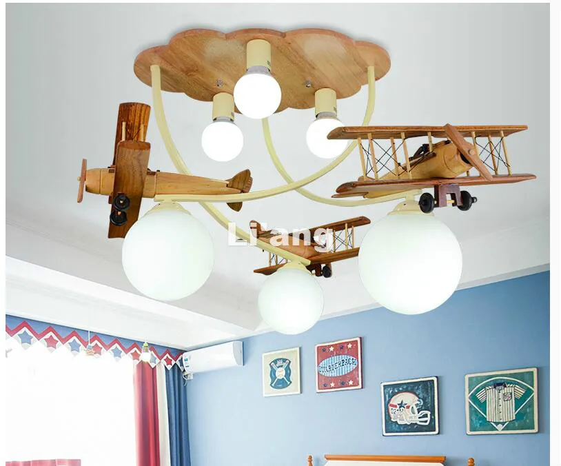 Art Decora LED Kinder Lichter Kinder Deckenleuchte Holz Flugzeug Design Decora Schlafzimmer Licht E27 110 V 220 V Fernbedienung