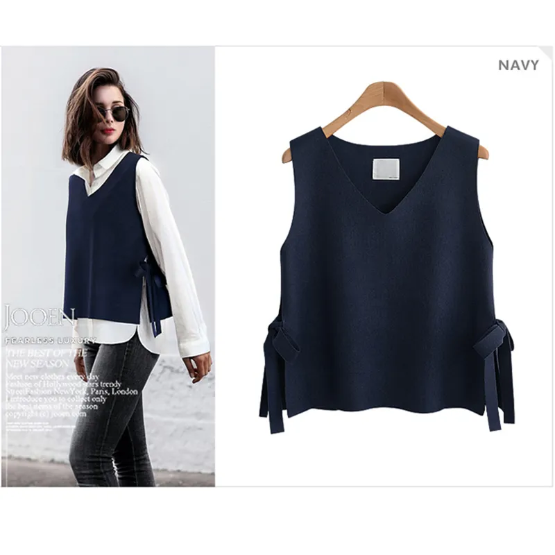 Korean Fashion Cashmere Knitted Vest For Women Sleeveless, Split V