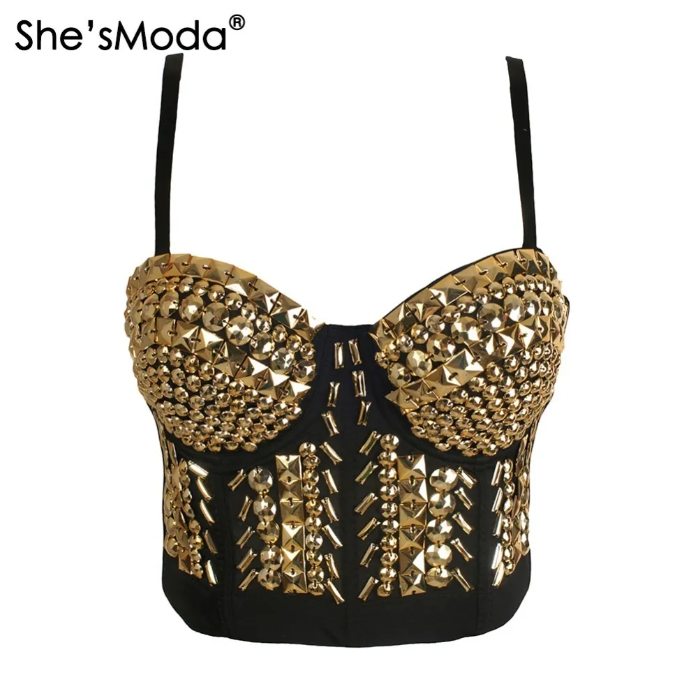 Ela É Moda Único Strass Gaga Bustier Pérolas Diamante Push Up