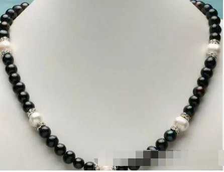 Skönhet 9-10mm South Sea Black White Pearl Necklace 18 "925Silver Gold