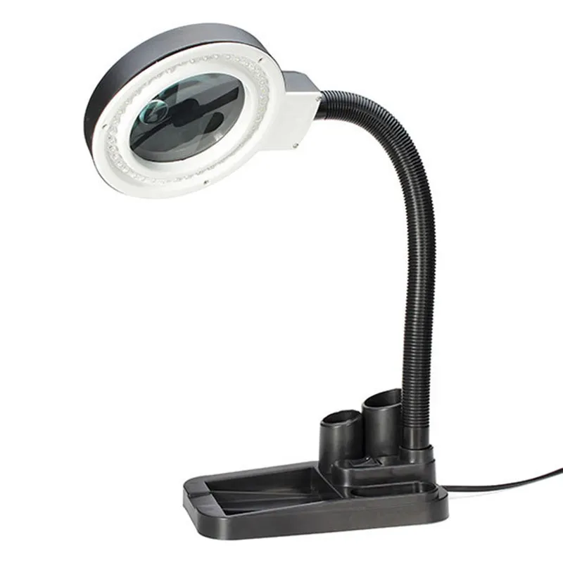EU Plug 220 V Crafts Glass Lens LED Bureau Vergrootglas Lamp Licht 5x 10x Vergrootsluitende Desktop Loupe Reparatie Tools met 40 LED's Stand