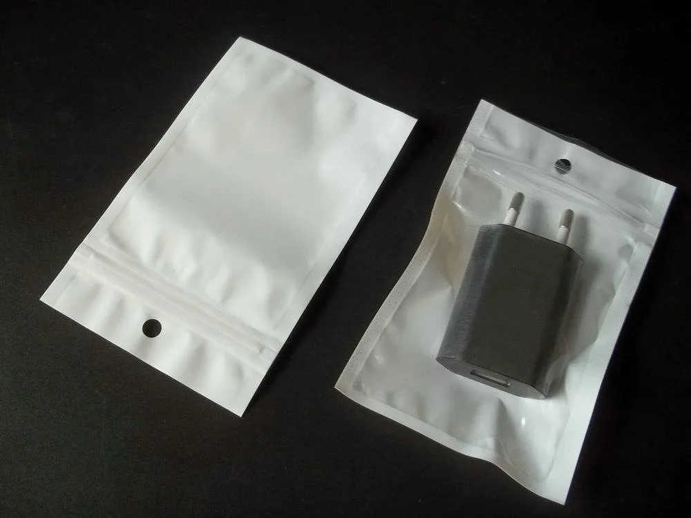 12x7.5cm Zipper claro branco Retail saco de embalagens de plástico, Pendure buraco Poly pequeno artigo adornar acessórios saco de pacote