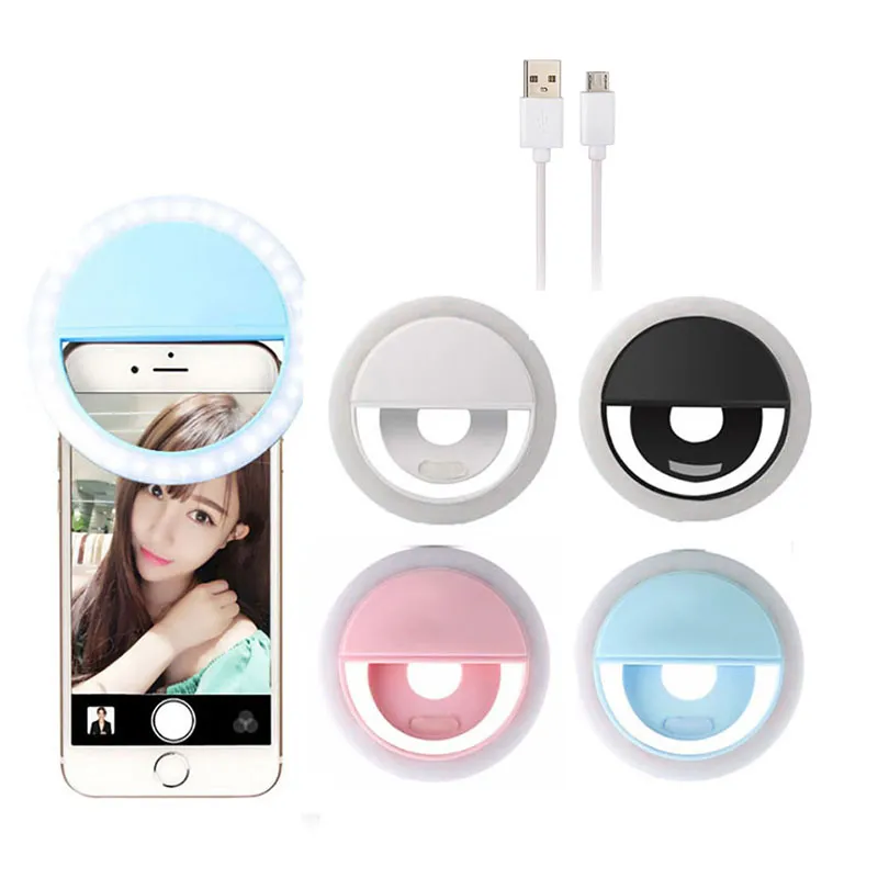 Universal Selfie LED Ring Flash Light Plantable Plantable Beauty Fill Light Light Clip Luminous Ring Clip للهاتف الخليوي Smartphone9909205