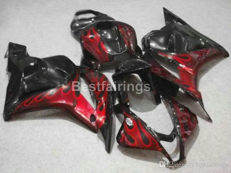 Kit de carenado de 7 regalos gratis para moldeo por inyección para Honda CBR 600RR 09 10 11, juego de carenados negros con llamas rojas CBR600RR 2009 2010 2011 XS28