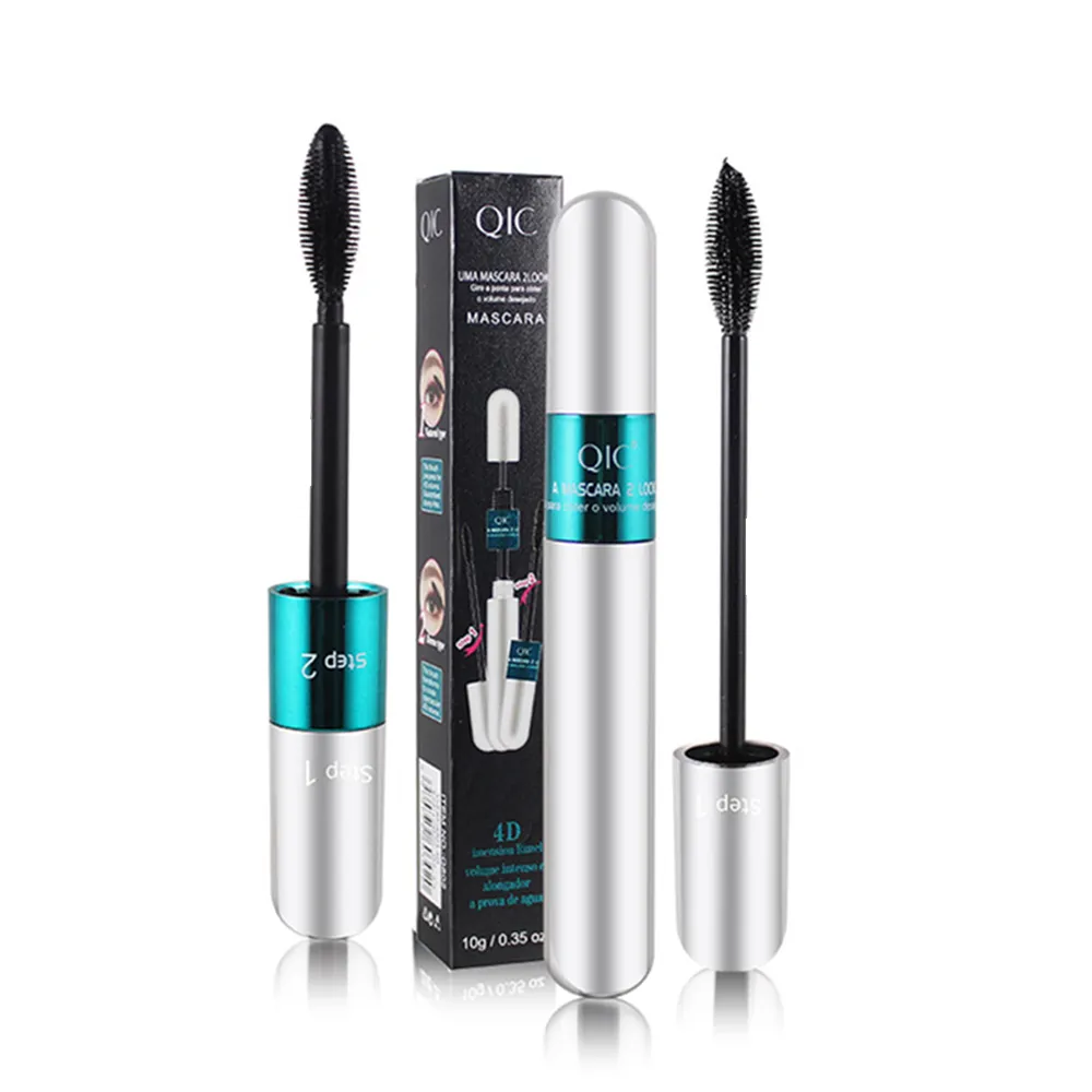 Qic 2 i 1 4d silke fiber mascara svart vattentät curling förlängning lash maskara volym express eyelash smink