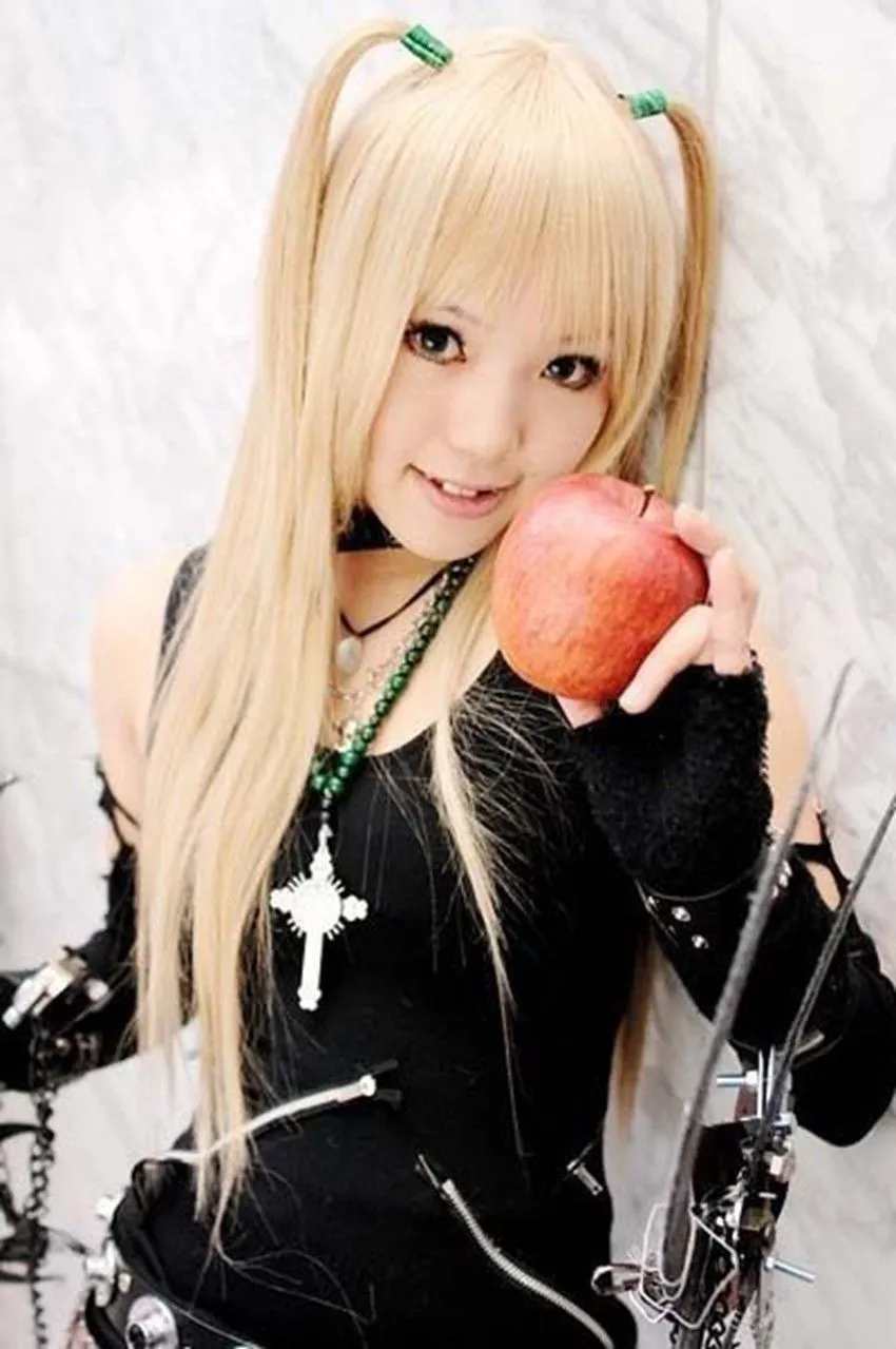 Vente chaude! Death Note AMANE MISA Longue Perruque Cosplay Lumière