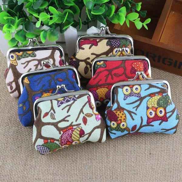 Multi-color owl design coin money bag purse wallet canvas for women girl lady gift kids coin purse girl handbag