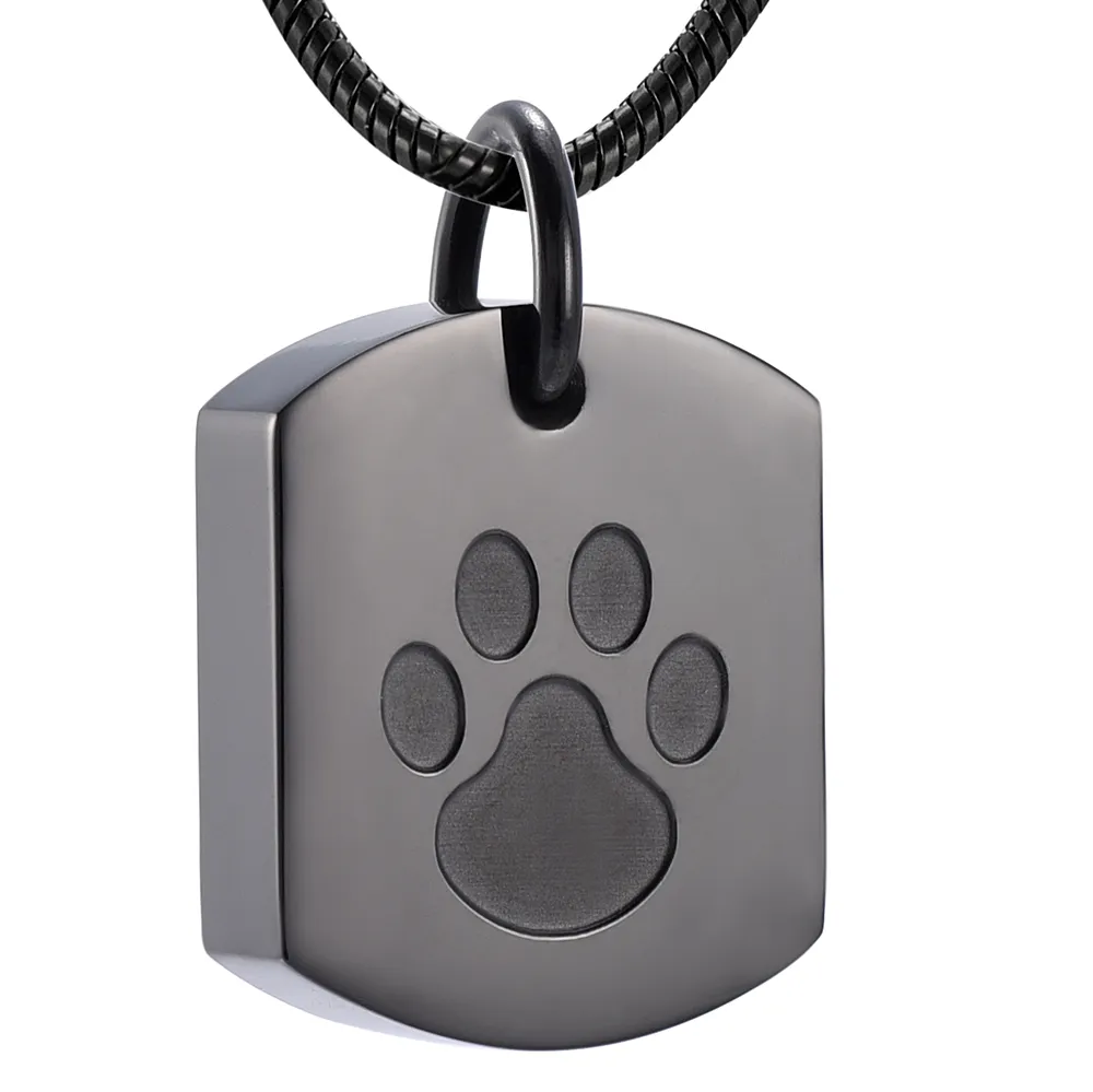 LKJ8003 Горячие Продажи Pet Paw Print Пистолет Цвет Из Нержавеющей Стали Мемориал Урн Кулон Держите Животные Пепел Находка Кремация Кремация Ожерелье