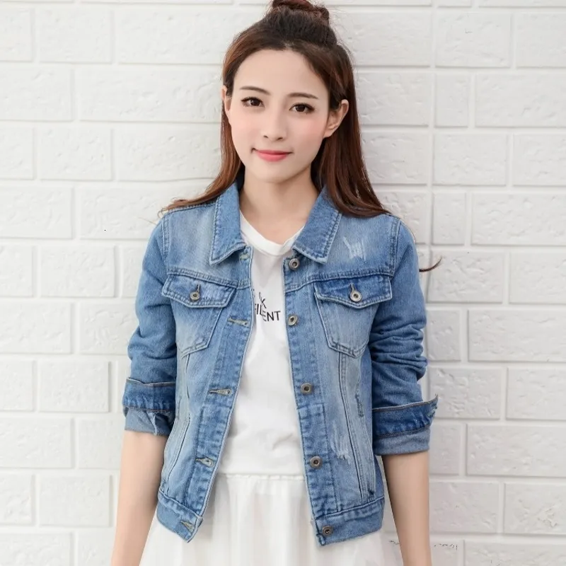 2019 Spring Autumn Fashion Women Jeans Jacket Hand Brush Long Sleeve Stretch Short Denim Jacket White Pink Coats 2xl Xl