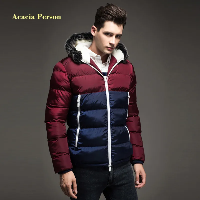 2018 New Contrast Color Mens Winter Jackets Warm Men