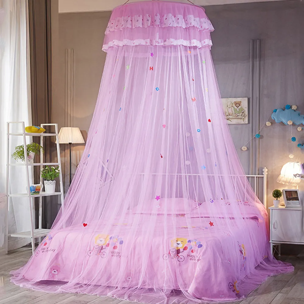 Barn Elegant Tulle Bed Dome Bed Neting Canopy Circular Pink Round Dome Bedding Myggnät för Twin Queen King
