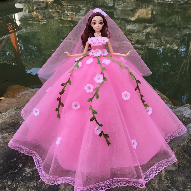 Princesa vestido para boneca barbie, vestido elegante com rendas, saia,  véu, chapéu, acessórios, festa de casamento