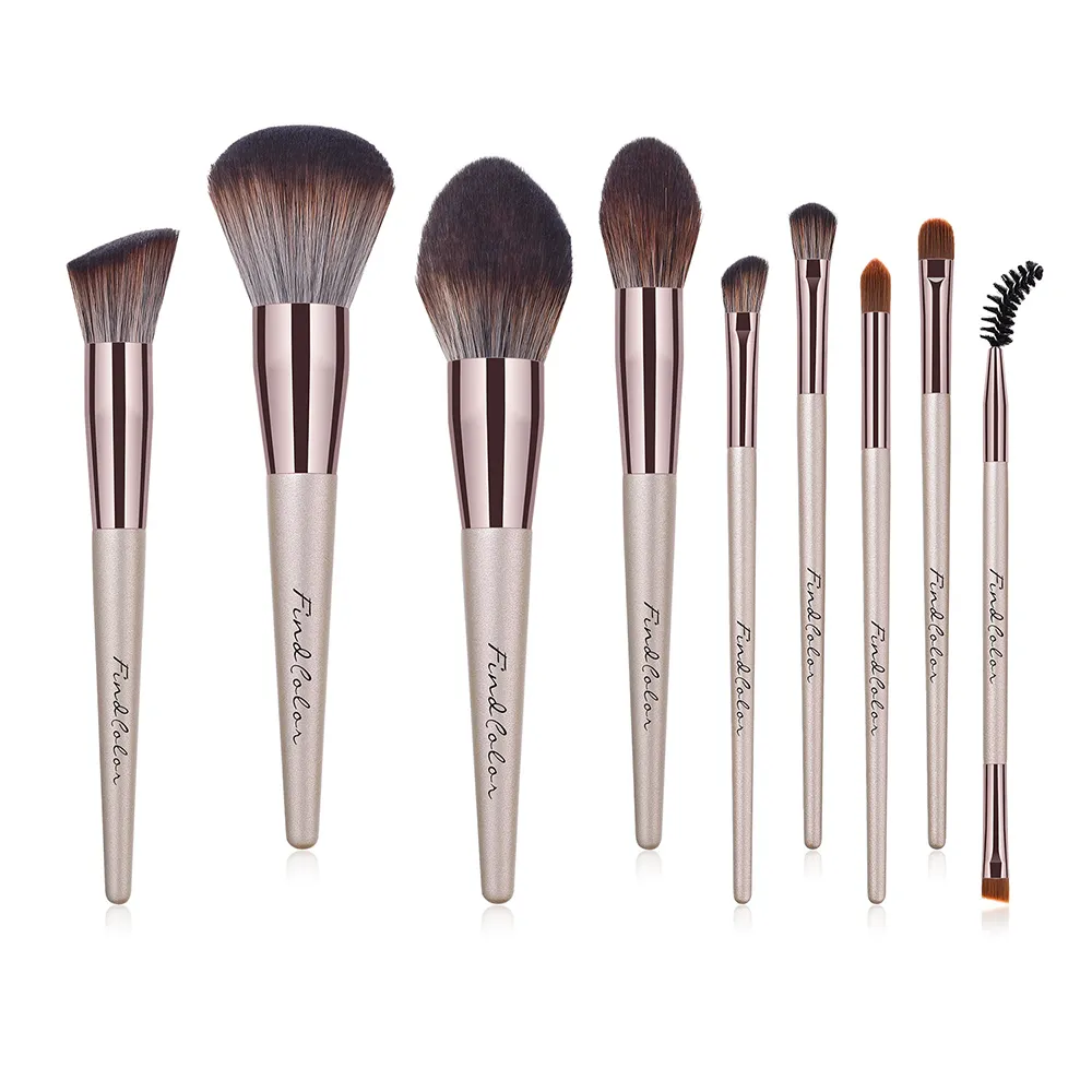 9 PCS Professional Makeup Brushes Set Oblique Head Eyeliner Eye Shadow Eyelash Nose Lip Flame Foundation Blending Powder Cosmetic Brush Kits