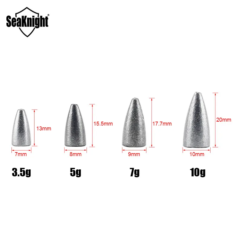 Engrenagem de pesca chumbo Sinker 10PCS / lot 3,5 g 5g 7g 10g Chumbo Bala material oco sólida Sinker cónico Forma Água salgada Acessórios