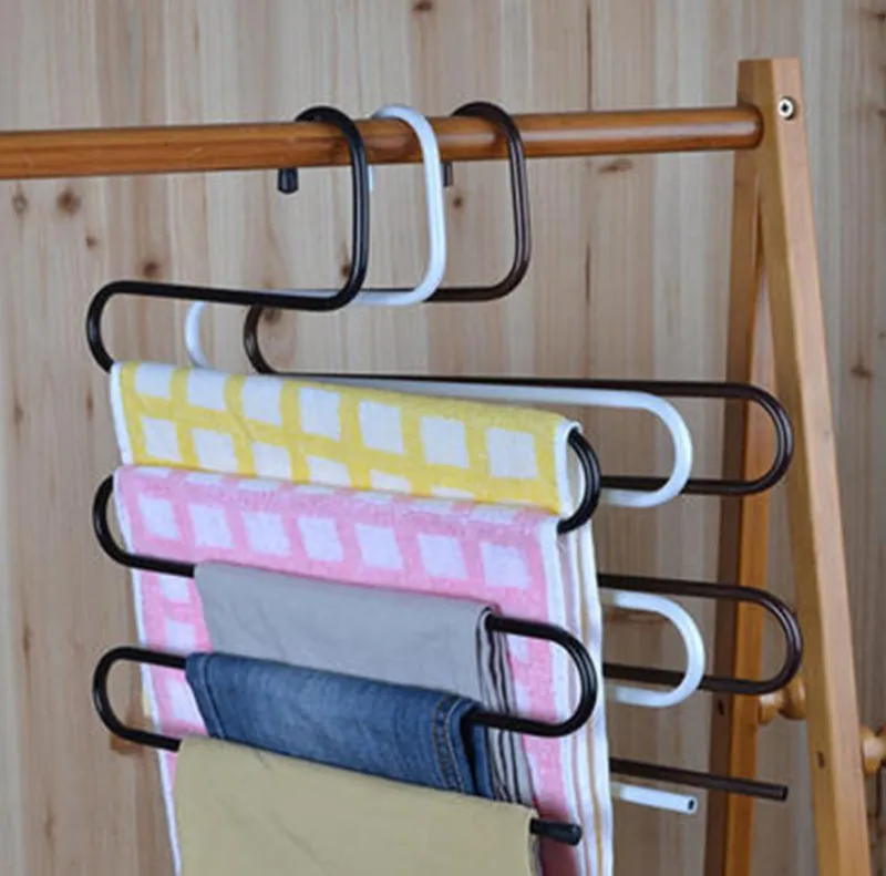 S Shape Metal Hangers for Pants Multi Layer Magic Hangers for Clothes Closet Organization