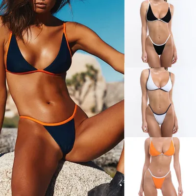 2020 New Sexy Thong Swimsuit Women Solid Color Swimwear Backless Beachwear  S XL Girl Triangle Bralette Bathing Suit Bikini Set From Lin_and_zhang,  $8.55