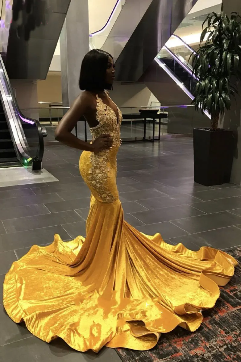 Golden yellow velvet dress online