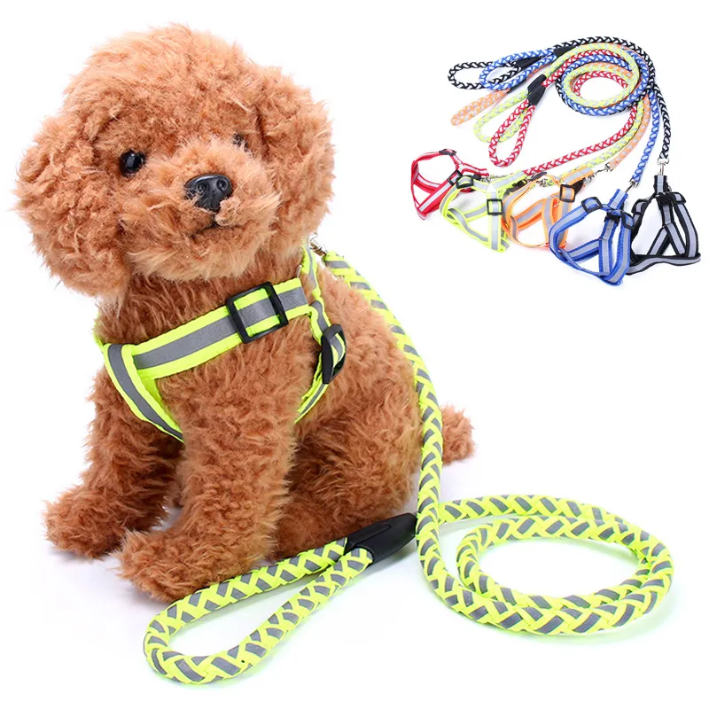 S/M/L Reflective Dog Harness Leashes Nylon Adjustable Pet Dog Leash Rope Belt Puppy Cat Necklace Ropes Pets Supplies 5 Colors DBC BH3564