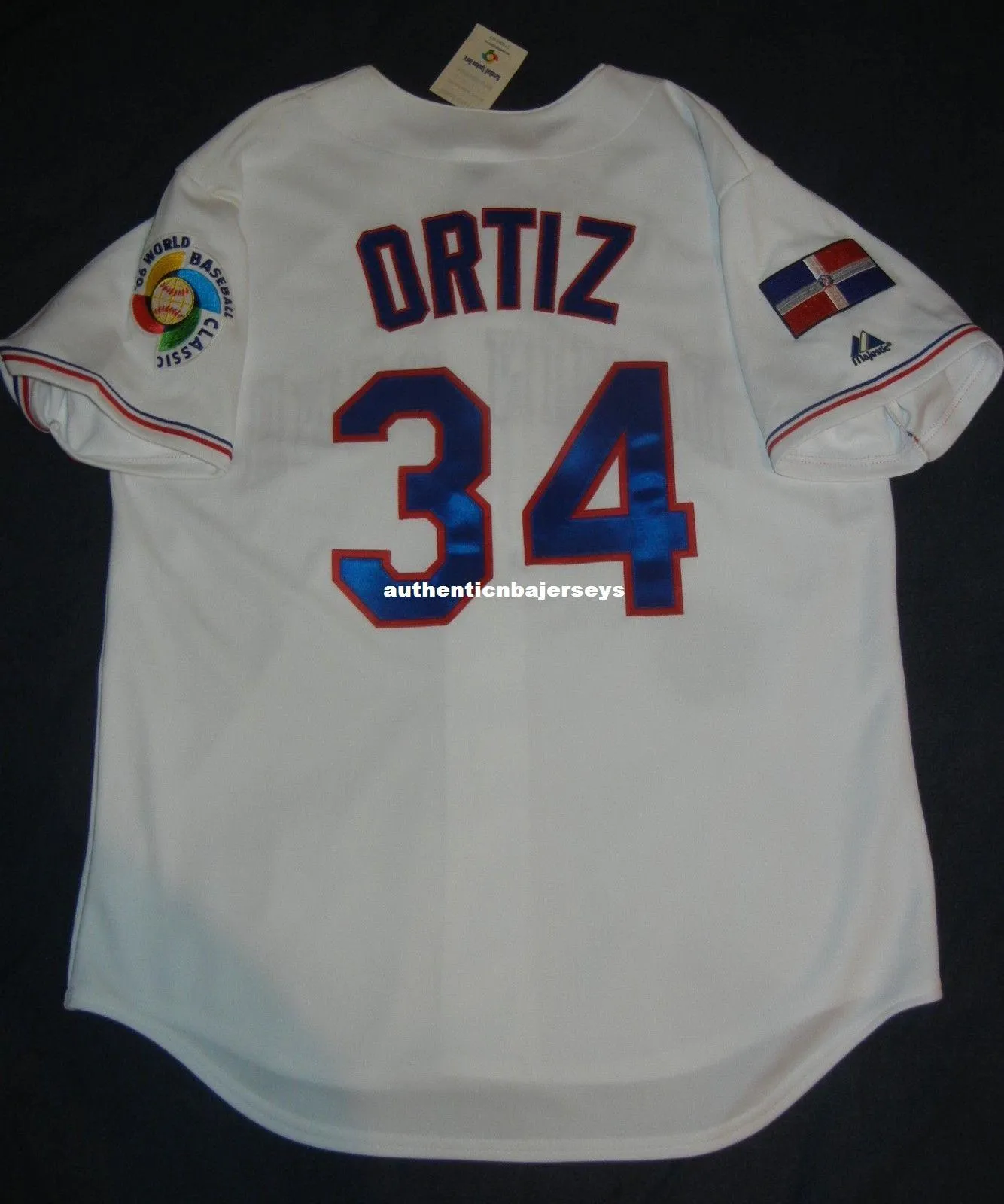 Save Big on Bulk David Ortiz Jersey Mens Cheap Retro #34 DAVID ORTIZ  Majestic Dominican WORLD BASEBALL CLASSIC Jersey Boston 06 Mens Stitched  Baseball