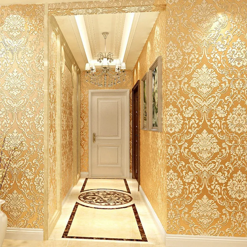 Papel tapiz dorado en relieve 3D para el hogar, rollo clásico plateado Floral, papel de pared de salón, decoración de fondo de TV para dormitorio