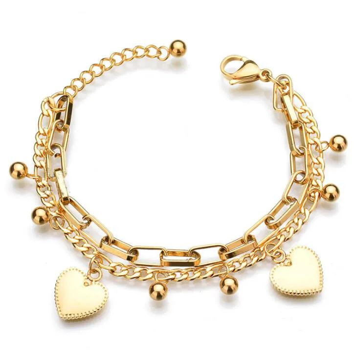 Vente en gros - Party Boho Jewellery Bracelets en or 18 carats réglables Lady Heart Charms Bracelets plaqués or Bracelets Amis Cadeaux