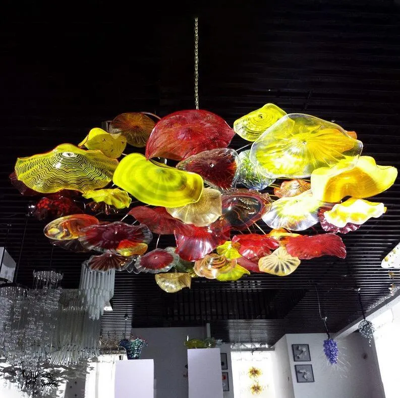 Nordic hand geblazen glas kunst plafondverlichting decoratieve bloem kroonluchters lichte Italiaanse murano platen hanger kroonluchter lampen