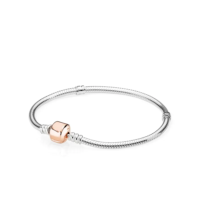 18K Rose Gold Clasp Snake Chain Bracelet Originele doos voor Pandora 925 Sterling Zilveren bedelarmband voor vrouwen Mens Gift Sieraden Sets