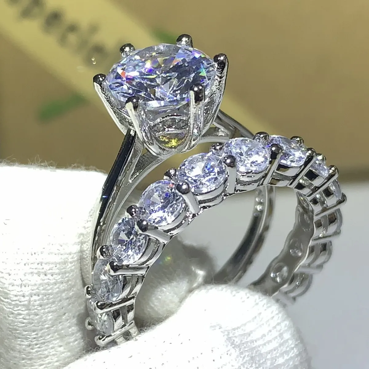 Choucong Victoria Wieck Nya 2019 Lyxsmycken 925 Sterling Silver Rundskuren Vit Topaz CZ Diamant Kvinnor Brudring Set För Älskares present