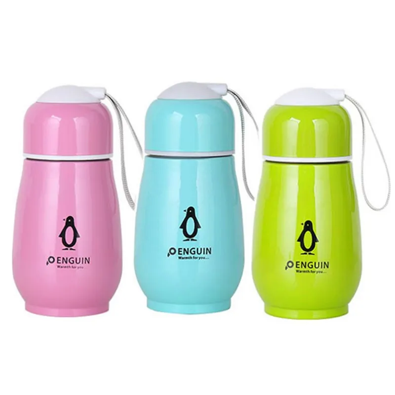 280ML Pingouin Bouteille D'eau Enfants En Acier Inoxydable Tasse Tasse Double Couche 4 Couleurs Gobelets Mignon Fiole À Vide Thermos Tasses GGA2130