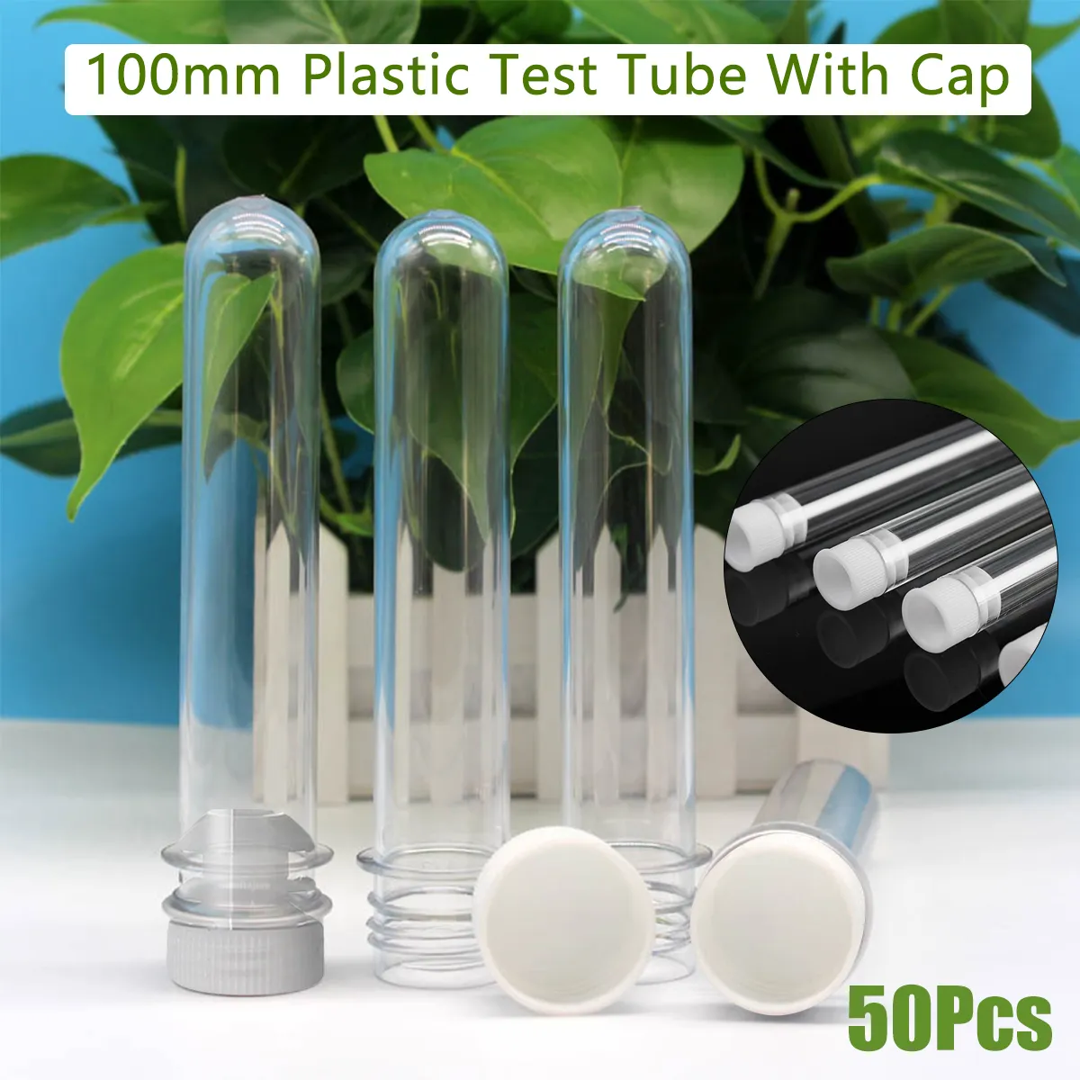 50pcs/pack Lab Supplies 12x100mm Transparent Laboratory Clear Transparent Plastic Test Tubes Vials With Push Caps School