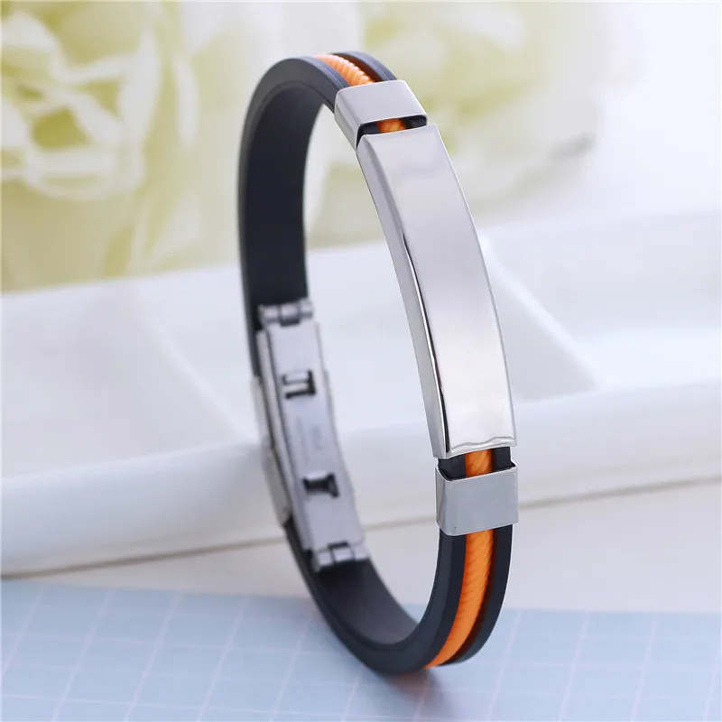 silicone spiricle bracelet stainless steel tag bracelets wristband bangle cuff fashion jewelry will and sandy gift