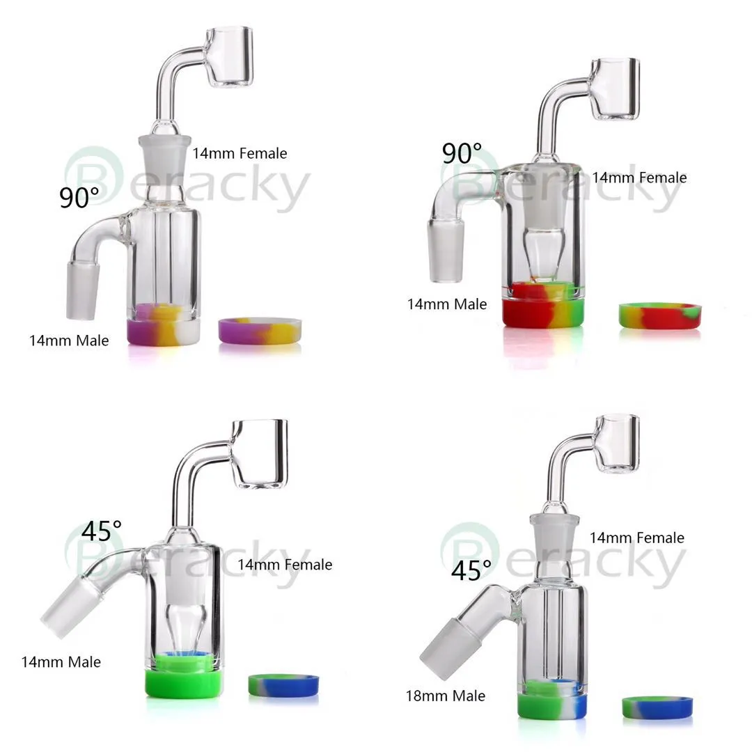 New 14mm 18mm Male Female Glass Ash Catcher With 10ML Silicone Container Reclaimer 4mm Quartz Banger For Glass Water Bongs Dab Oil Rigs