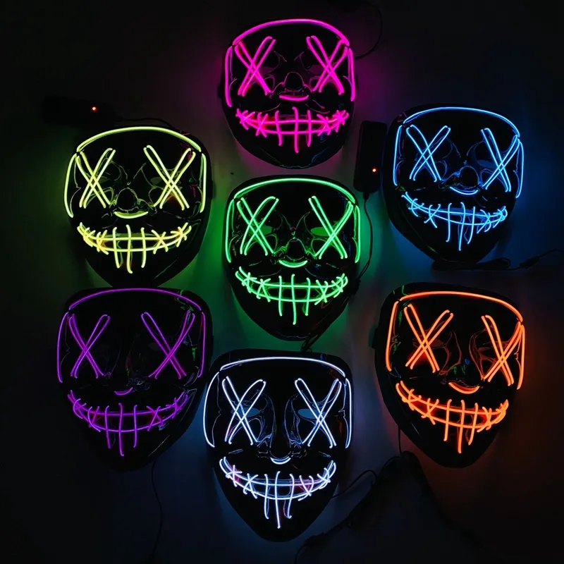 Néon conduziu a máscara de halloween iluminar assustador máscara facial máscara engraçado máscaras mascara festa cosplay suprimento presente vt0382