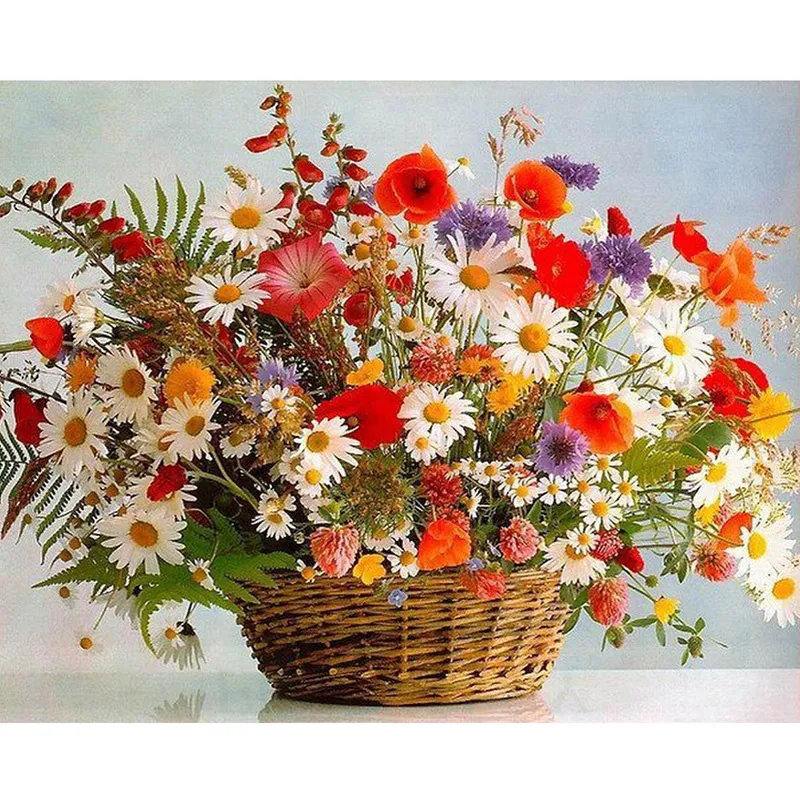 Peinture à l'huile par numéros thème fleurs, 50x40CM/20x6 pouces, sur toile, Kits de décoration pour la maison, kits pour adultes et enfants, bricolage